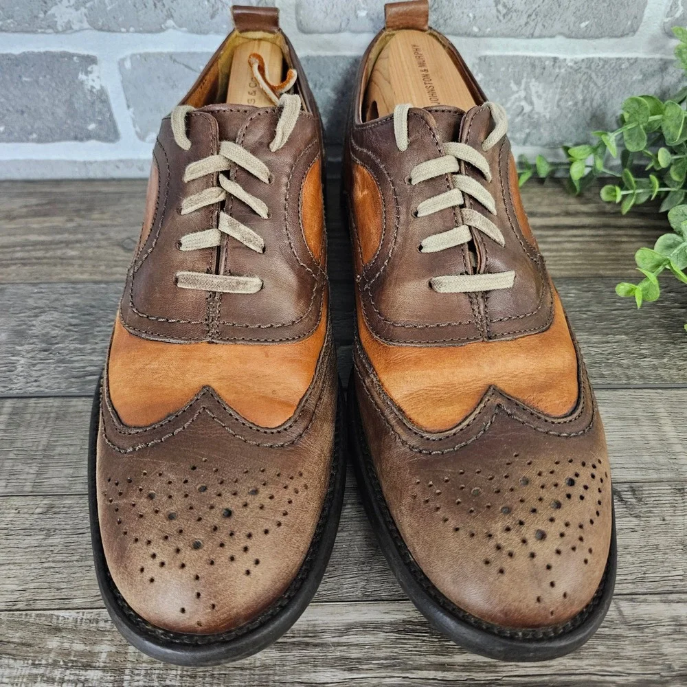 Johnston & Murphy J&M 1850 Two Tone Brown Leather Wingtip Brogue Oxfords Sz. 9.5